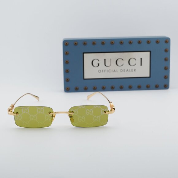 Gucci GG1808S 002 Rectangle Sunglasses - Gold/Green with GG pattern Mirror main image 4
